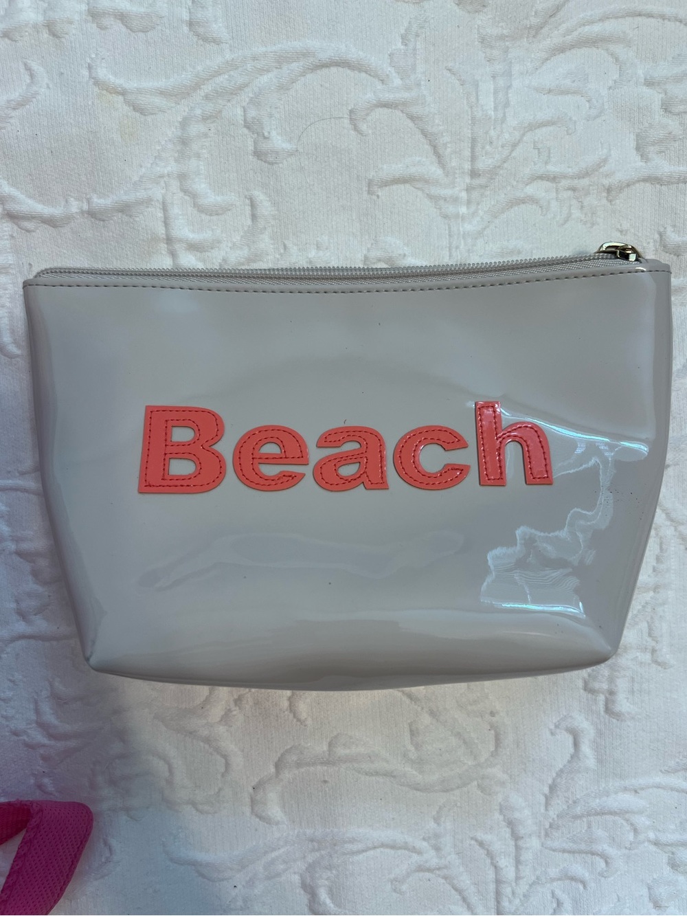 Polo Beach Wipeable Gray Cosmetic Pouch with Coral Accent - Picture 1 of 4